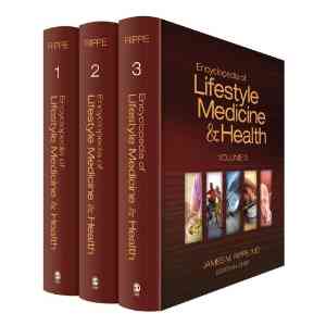 Set of three red encyclopedias titled "encyclopedia of lifestyle medicine & health".