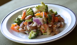 Zero cholesterol, heart healthy recipe of beans and broccoli salad. 