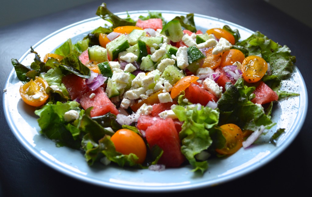 Watermelon feta salad is a delicious, low cholesterol food