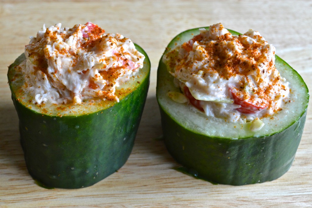 Low cholesterol recipe of crabmeat salad in cucumber cups