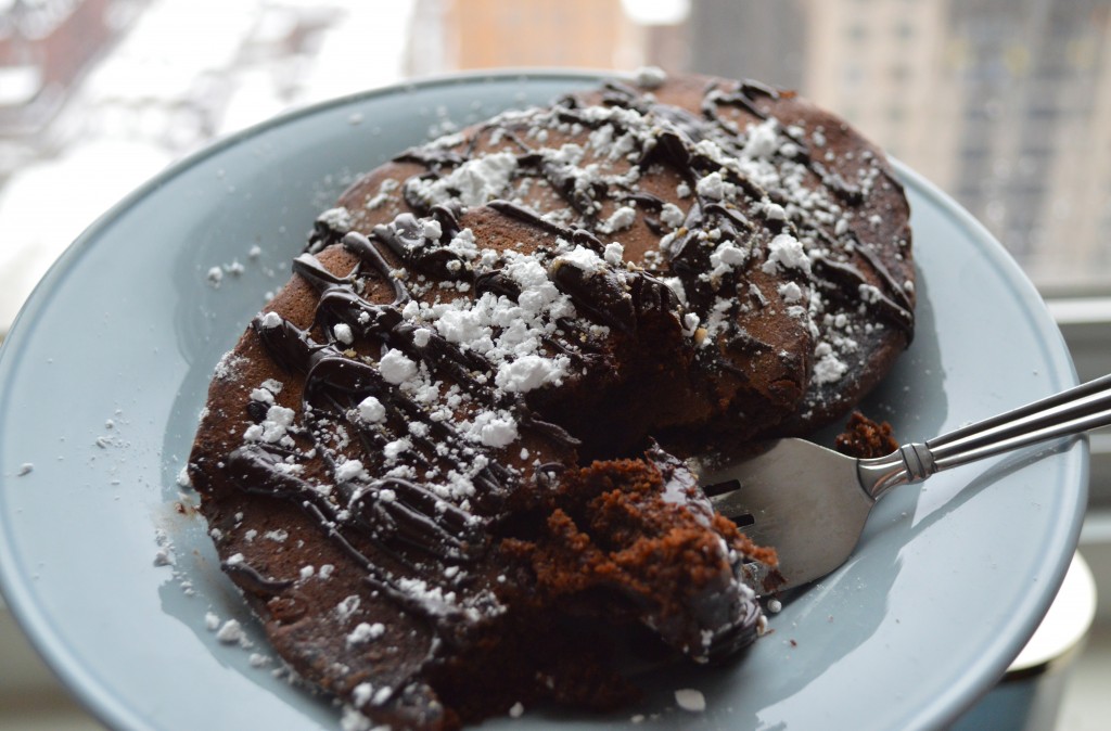 Heart Healthy Recipe of Cocoa Pancakes with Chocolate Syrup